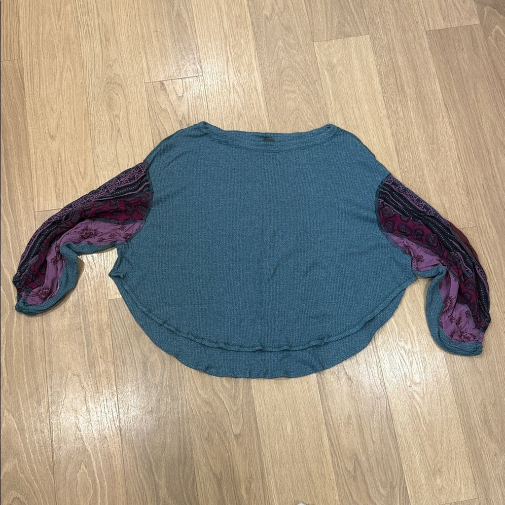We The Free Blossom Thermal Balloon Sleeves Waffle Knit Size Small