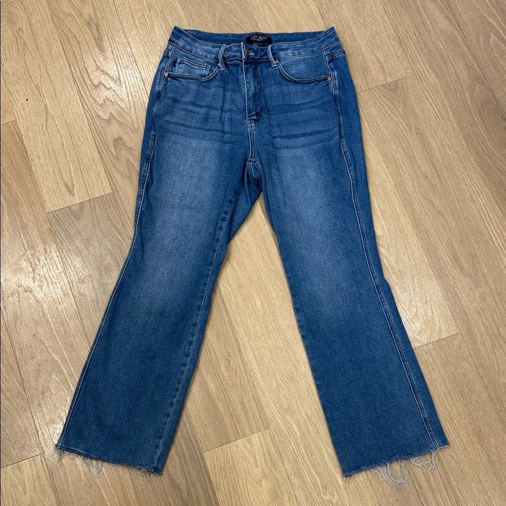 Judy Blue Boot Cut Raw Hem Jeans in Classic Blue Size 14W
