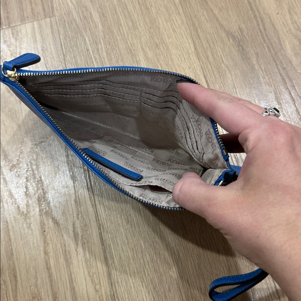 Michael Kors Royal Blue Fulton Large Zip Leather Wristlet