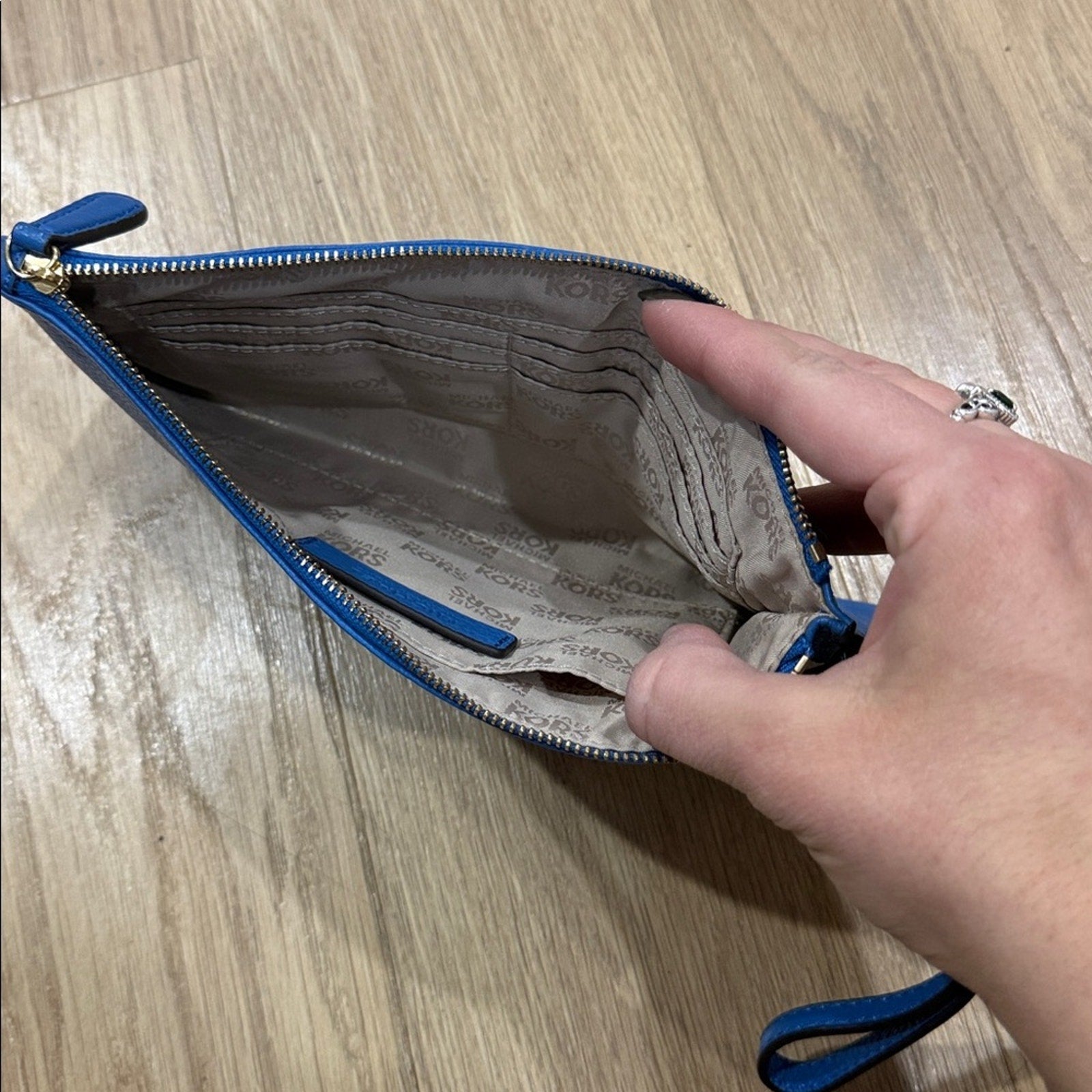 Michael Kors Royal Blue Fulton Large Zip Leather Wristlet