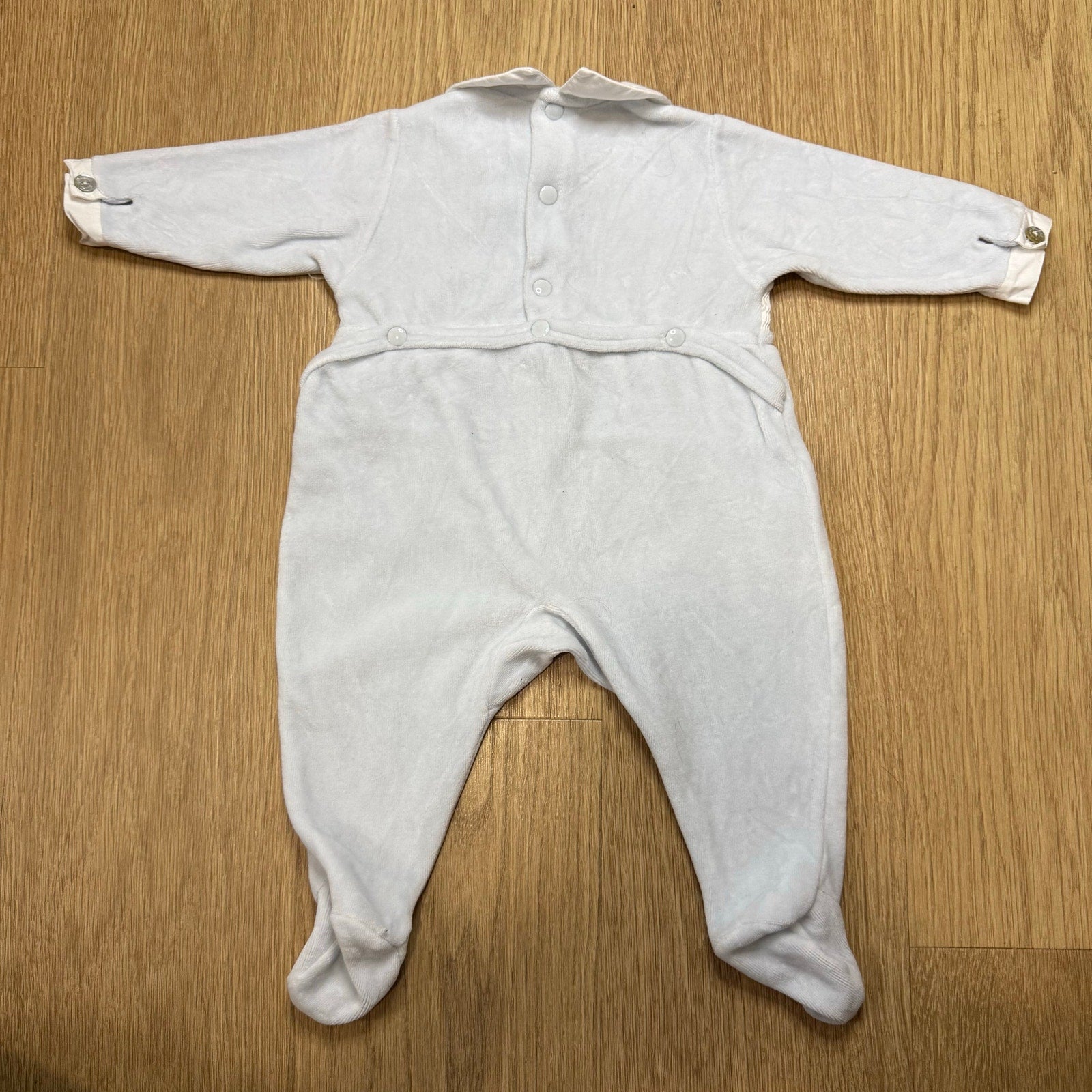 Tartine et Chocolat Baby Blue Velvet Smocked Long Sleeve Footie Collared One Piece Size 3 Months