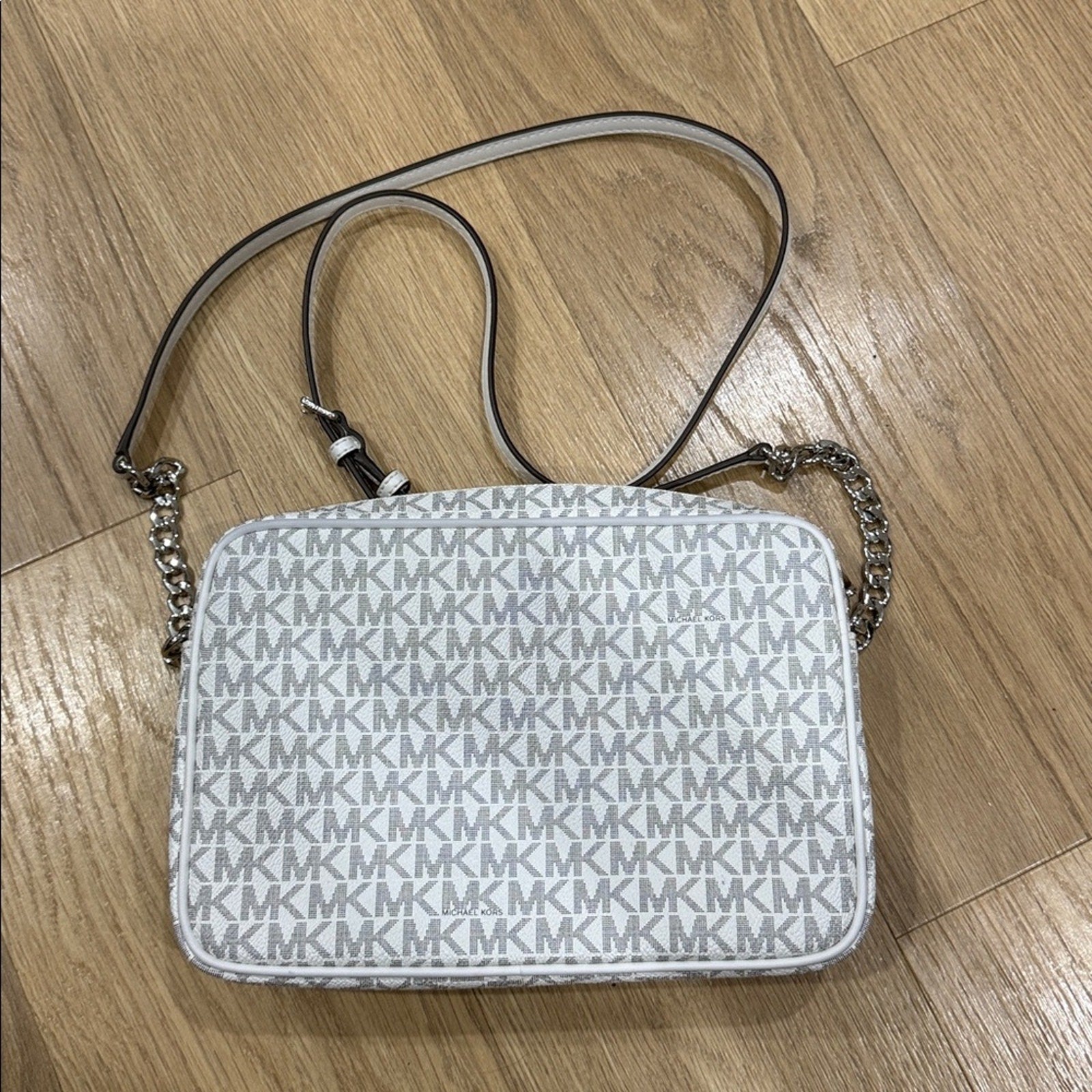 Michael Kors Jet Set Large East West Crossbody Bag in Vanilla Coated Canvas