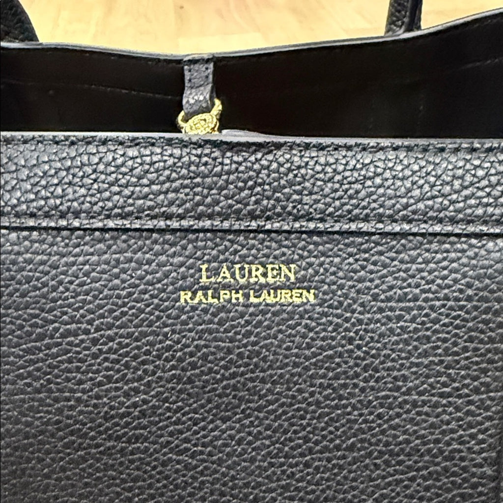 Lauren Ralph Lauren Black Pebbled Leather Tyler Tote Bag