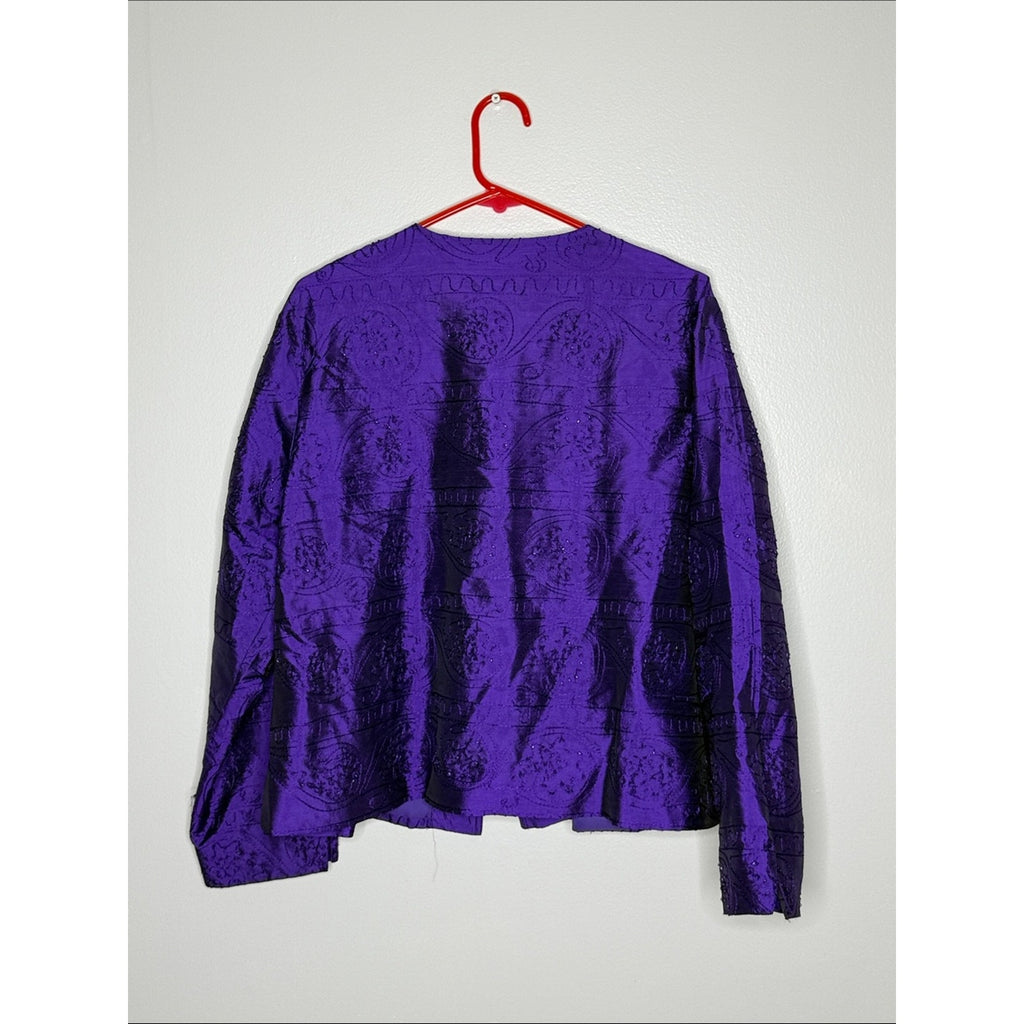 Mirasol Purple Satin Open-Front Jacket Beaded Size XL