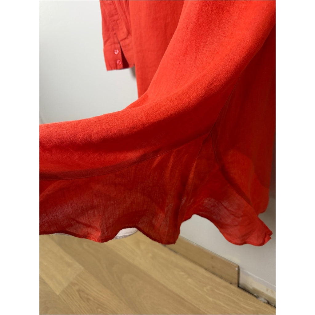 Finley Coral-Red Linen Button Tunic Shirt / Cover Up Size 1X