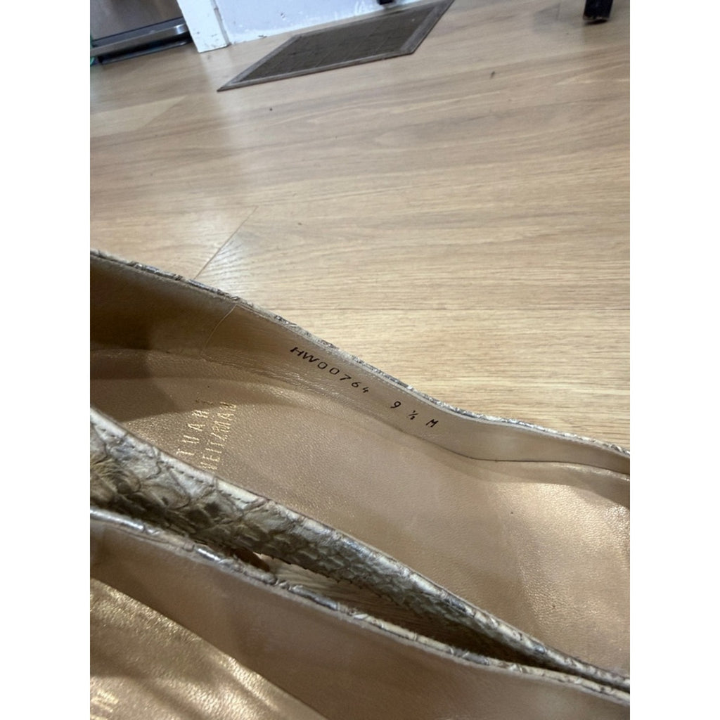 Stuart Weitzman Iris Honey Mica Python Silver Snake-Print Pointed-Toe Pumps 9.5
