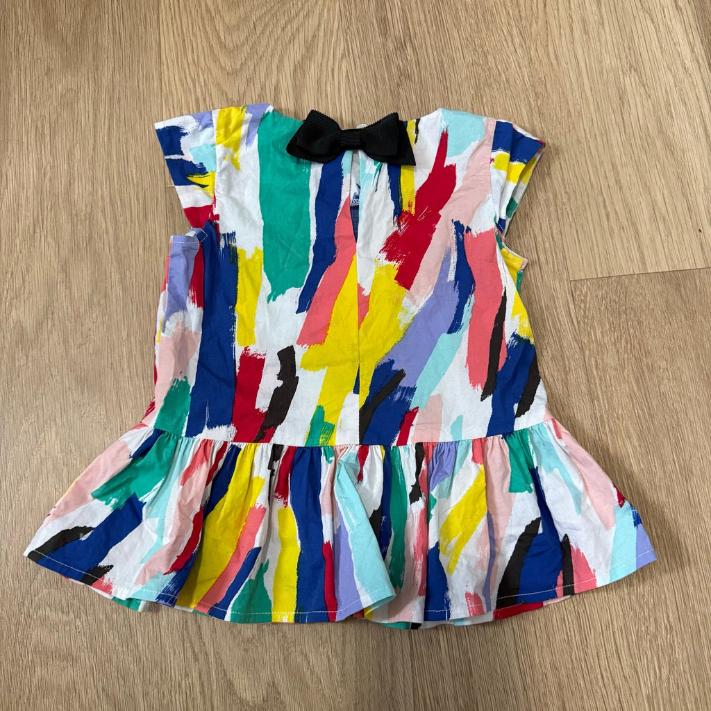 Kate Spade New York Girls Multicolor Brush Stroke Peplum Top Blouse Bow Back Size 3