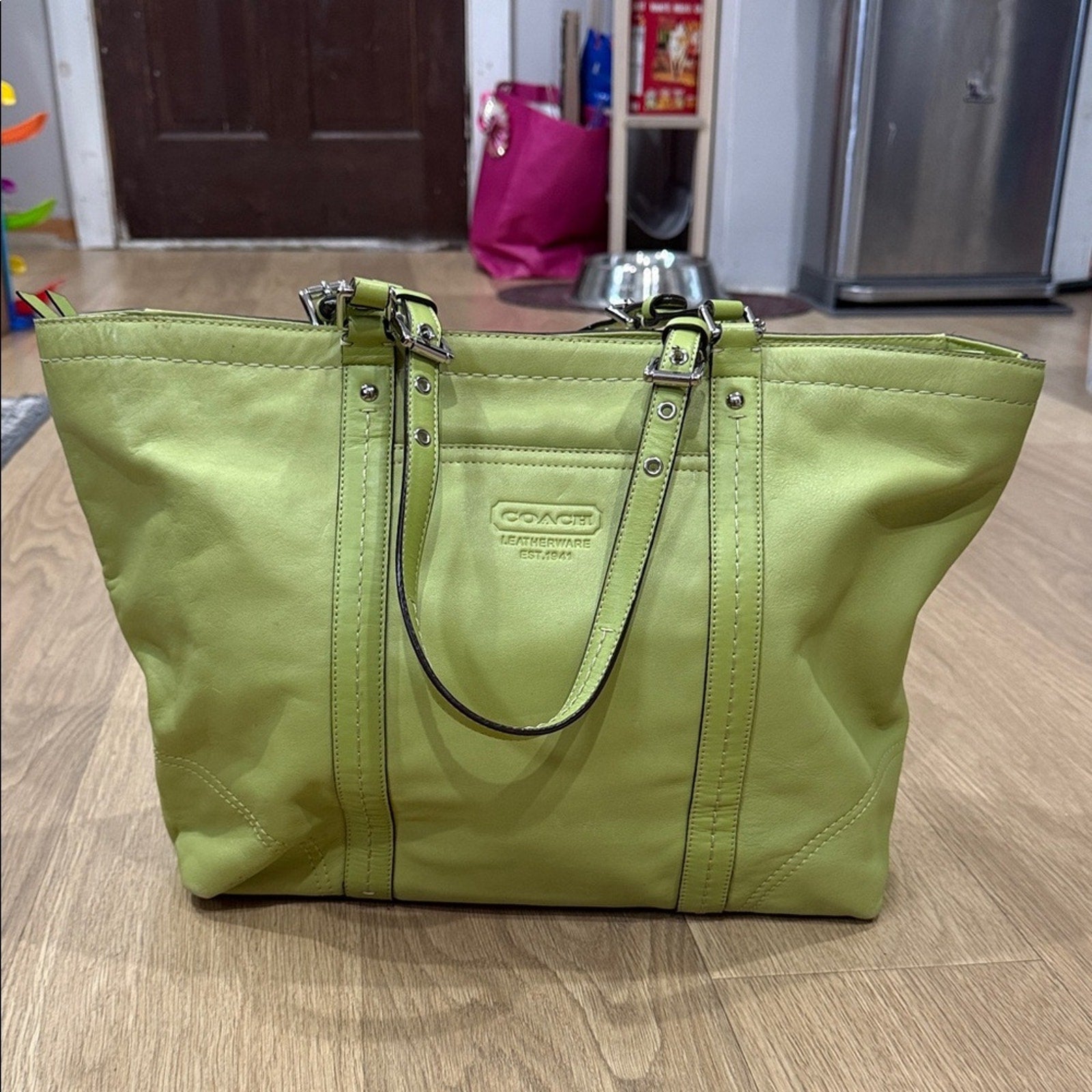 Coach East / West Leather Tote Bag in Lime Green