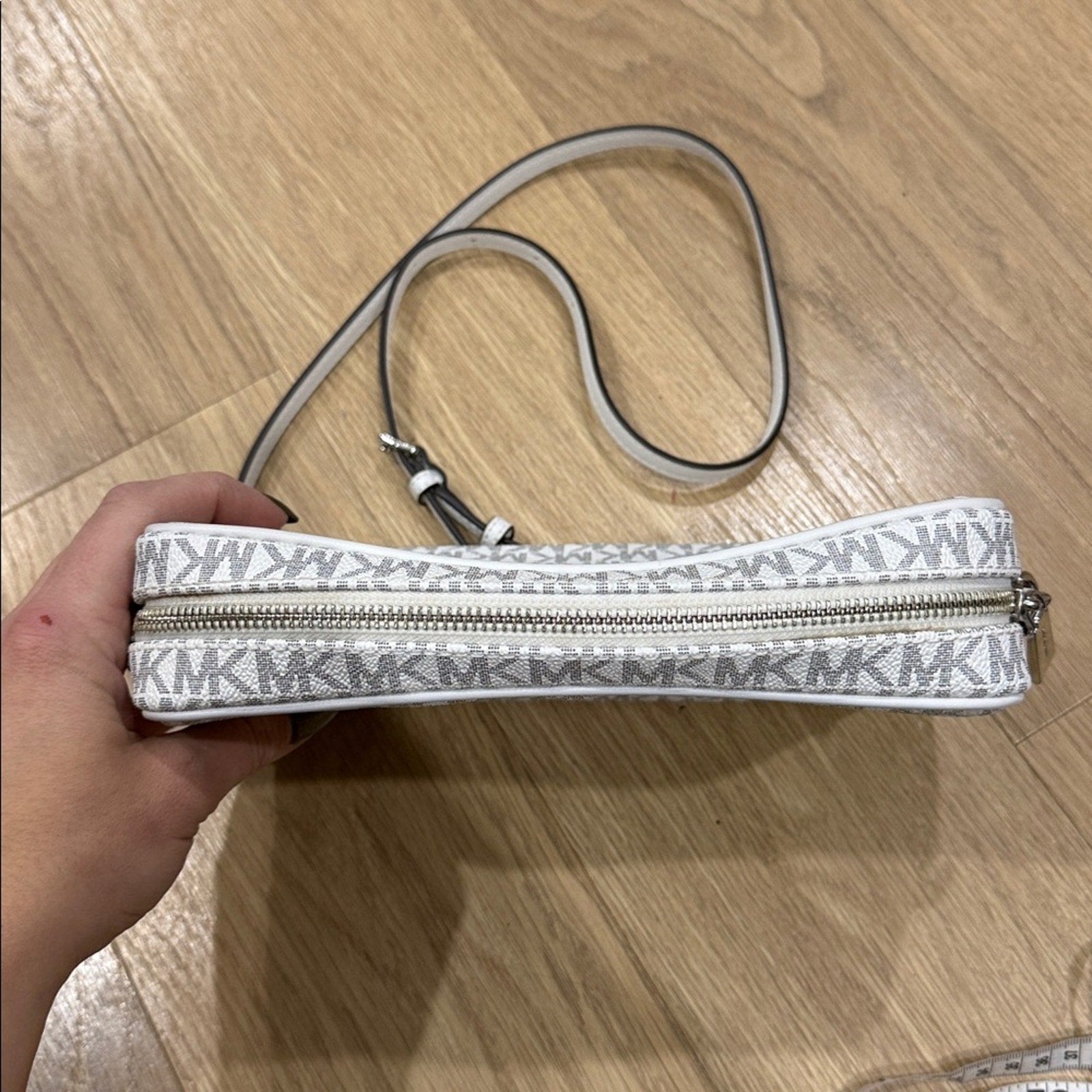 Michael Kors Jet Set Large East West Crossbody Bag in Vanilla Coated Canvas
