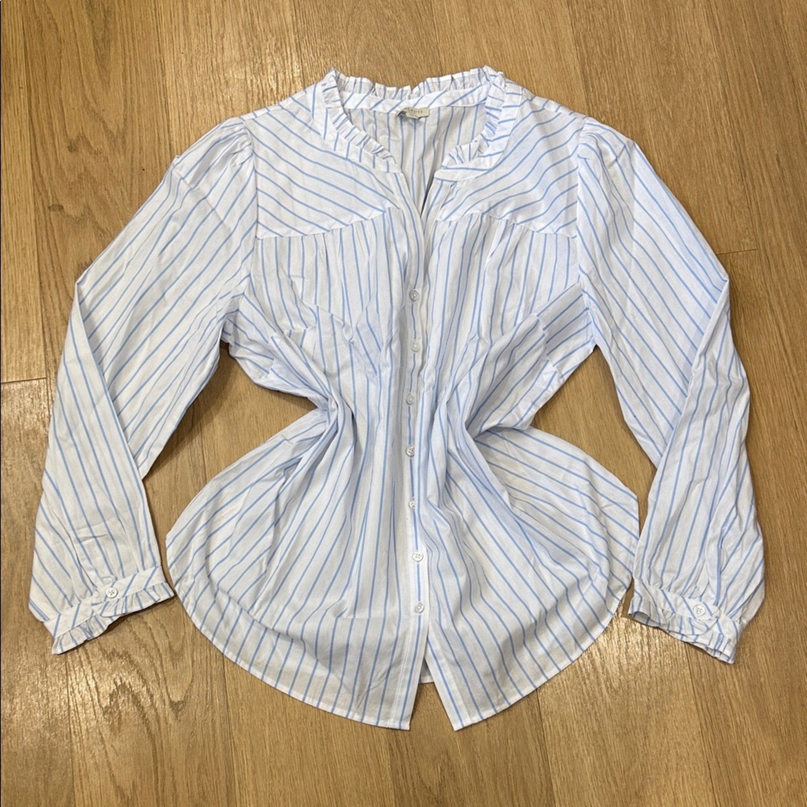 Talbots Blue and White Striped Button-Down Long Sleeve Top Size XL