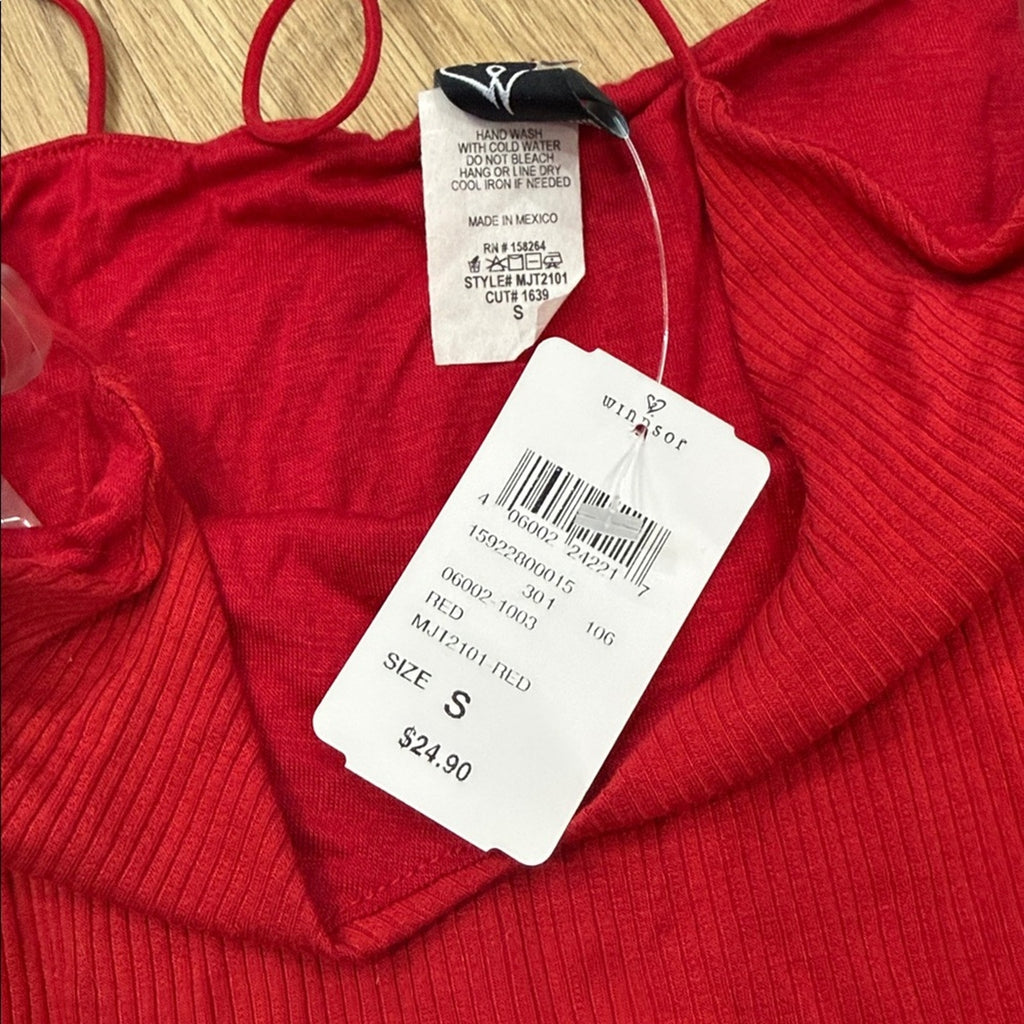 Windsor Vibrant Red Ribbed Mini Dress Size Small New!