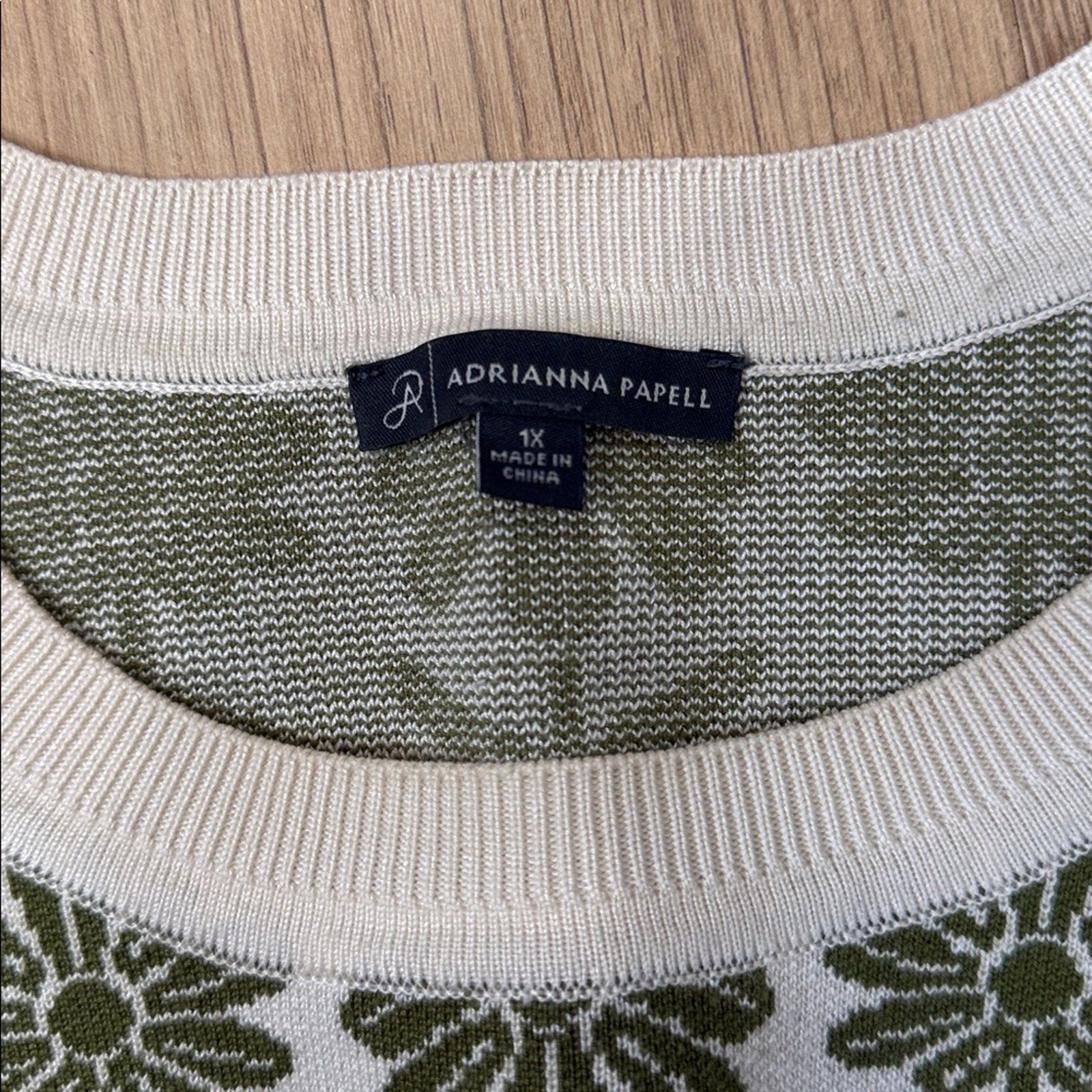 Adrianna Papell Green Floral Jacquard Crew Neck Sweater Size 1X