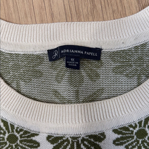Adrianna Papell Green Floral Jacquard Crew Neck Sweater Size 1X