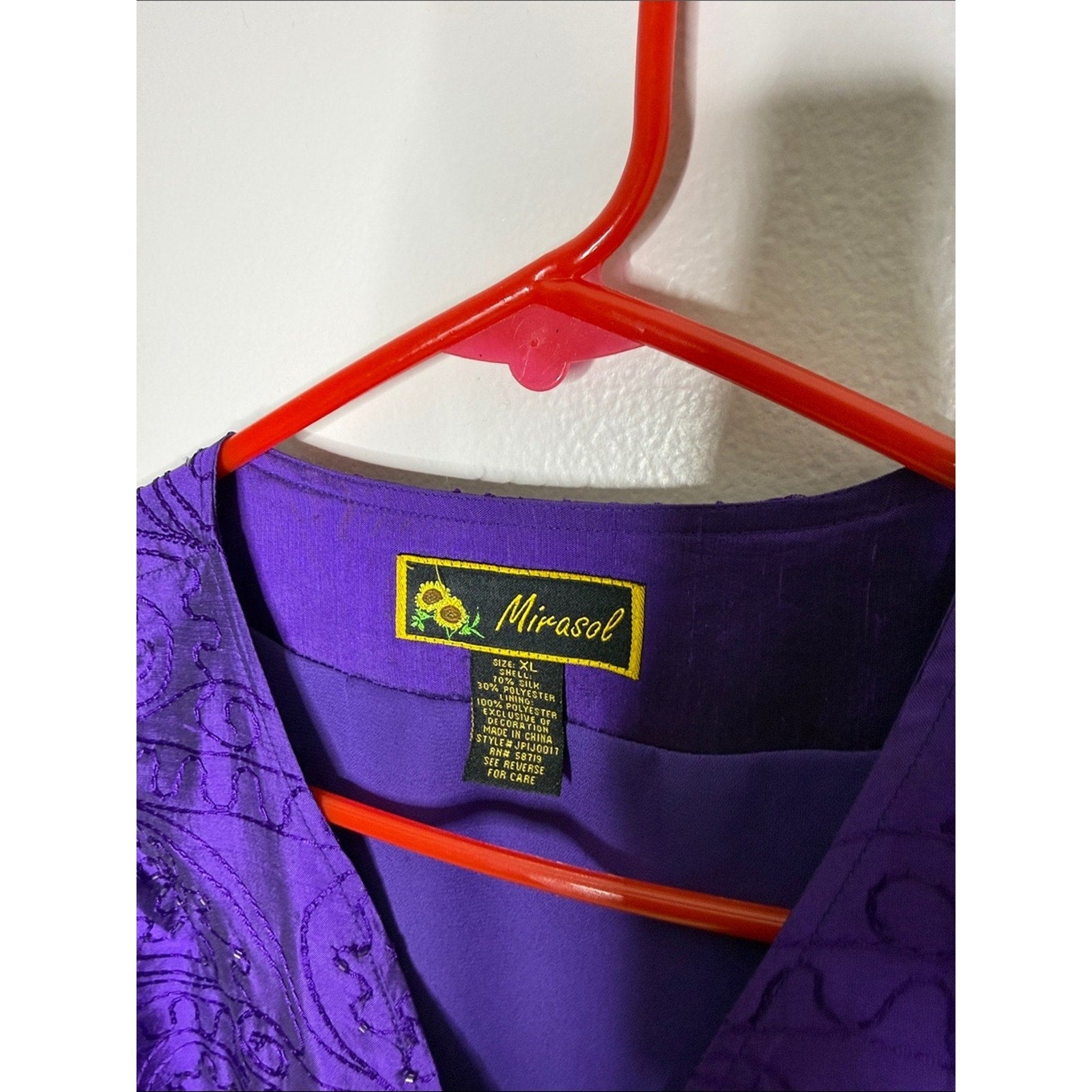 Mirasol Purple Satin Open-Front Jacket Beaded Size XL