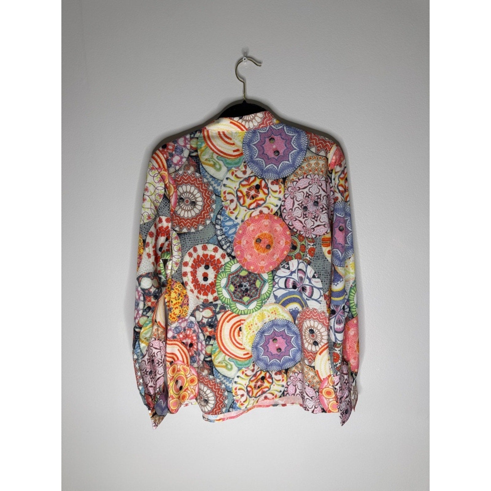 Colorful Kaleidoscope Print Button-Up Blouse Size Large