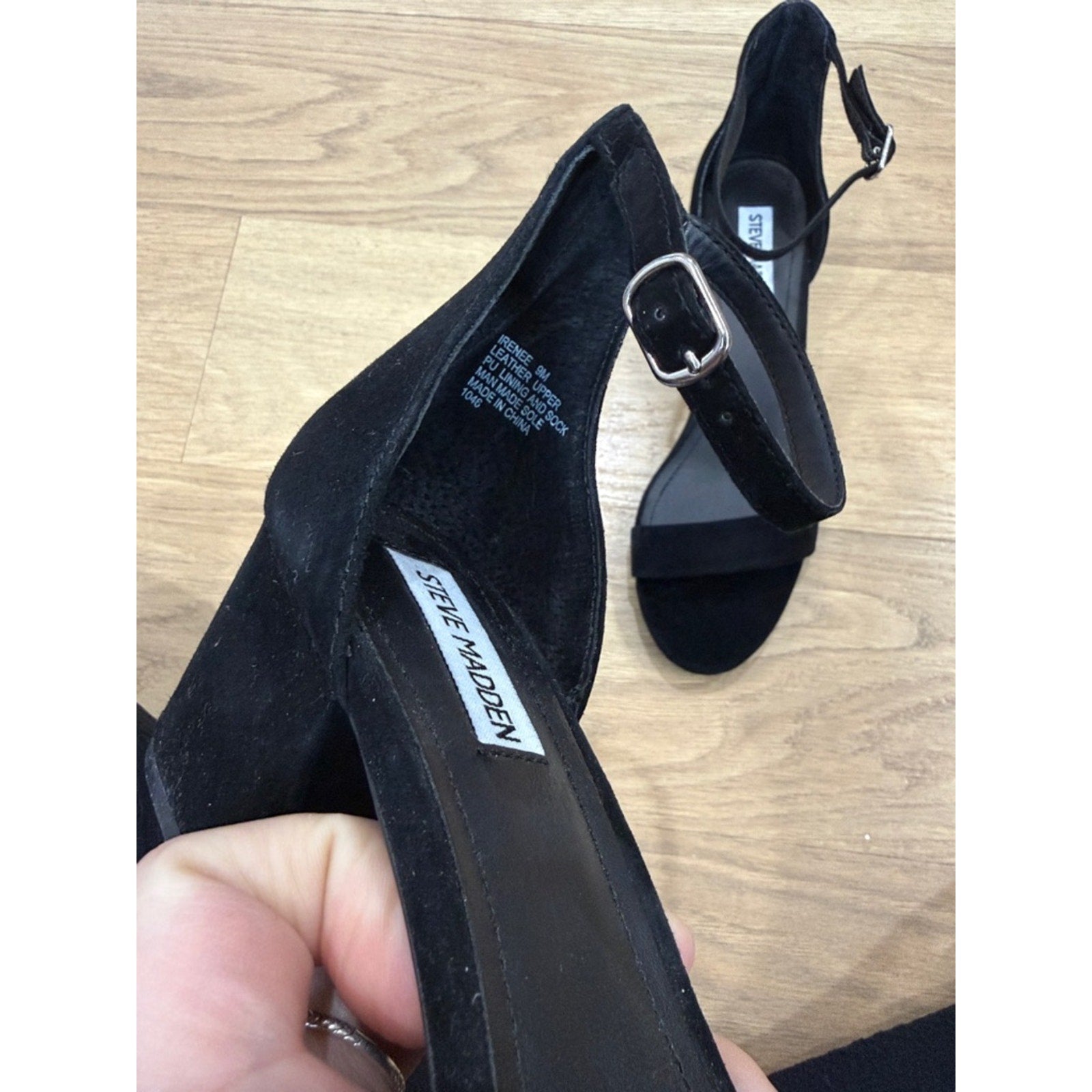 Steve Madden Irenee Black Suede Block Heel Sandals - Classic Open Toe Size 9