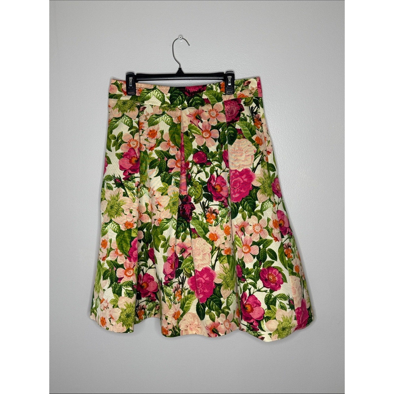 Eliza J Floral A-Line Skirt - Pink, Green & Cream Size 14