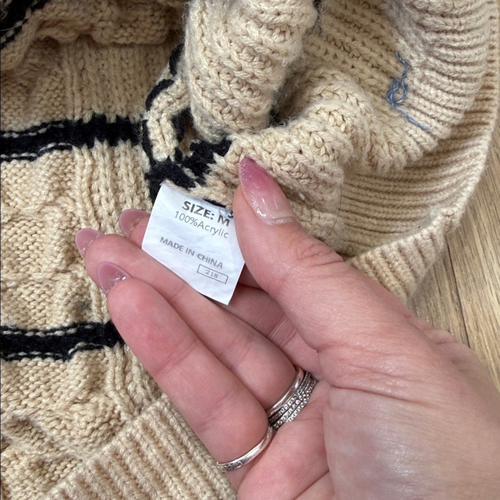 Dokotoo Women's Beige and Black Cable Knit Cardigan Sweater Size Medium