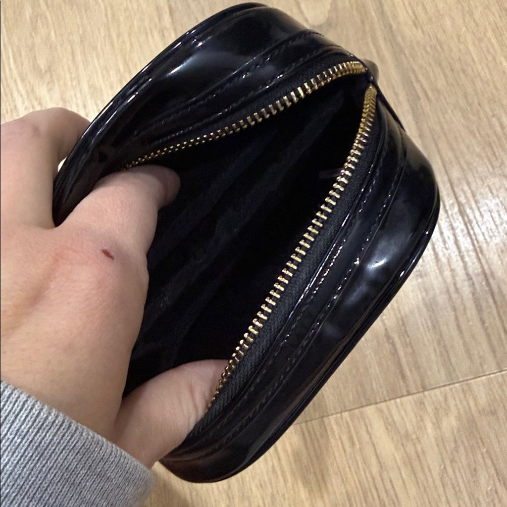 Tory Burch Black Patent Leather Zip Top Cosmetic Bag