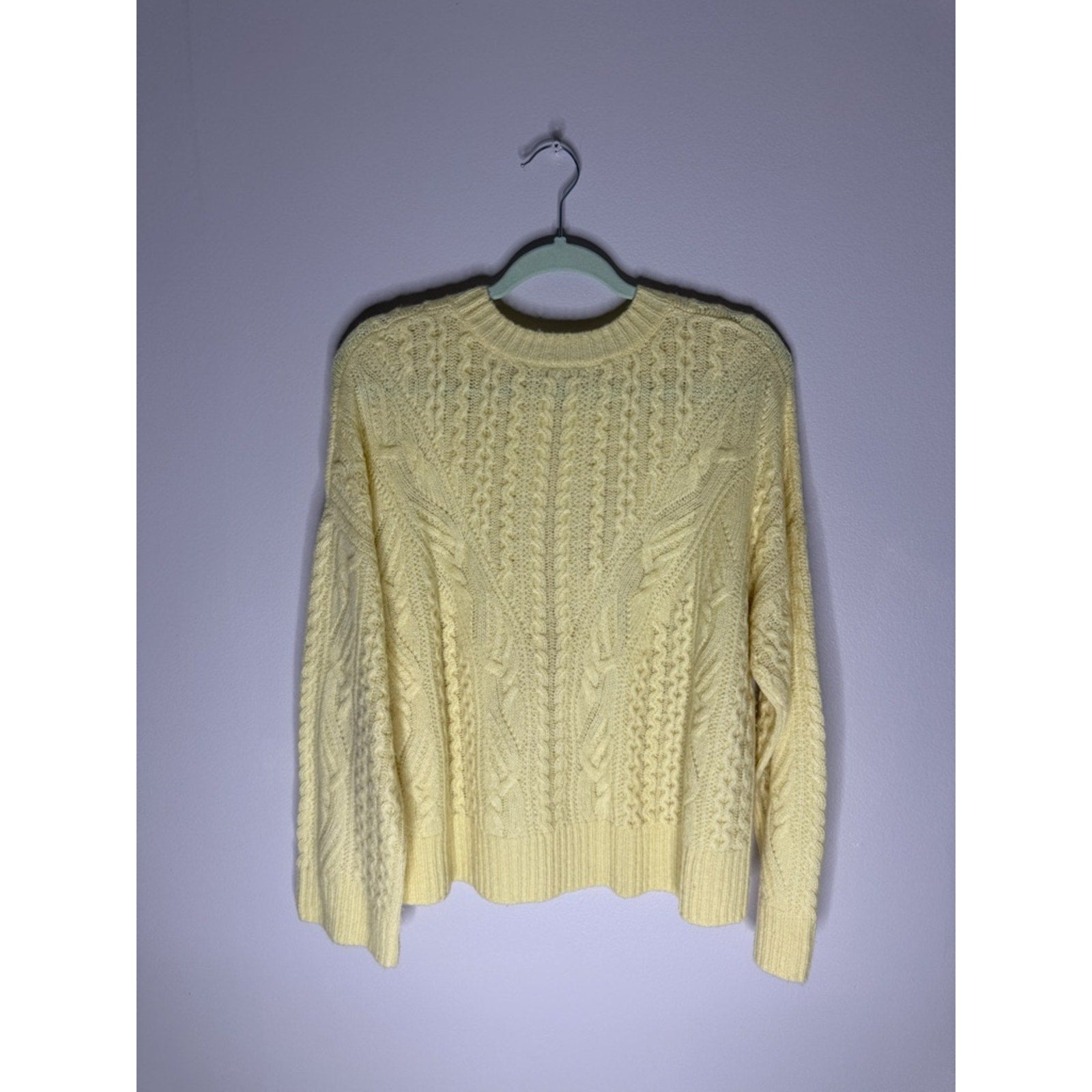 Vince Pale Yellow Cable Knit Crewneck Sweater Size Large