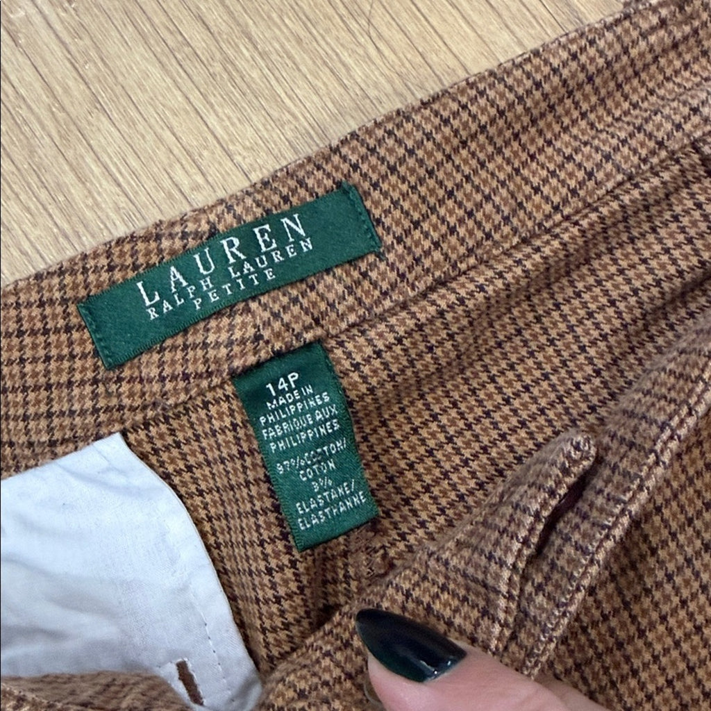 Ralph Lauren Tan Plaid Chino Pants Size 14 Petite