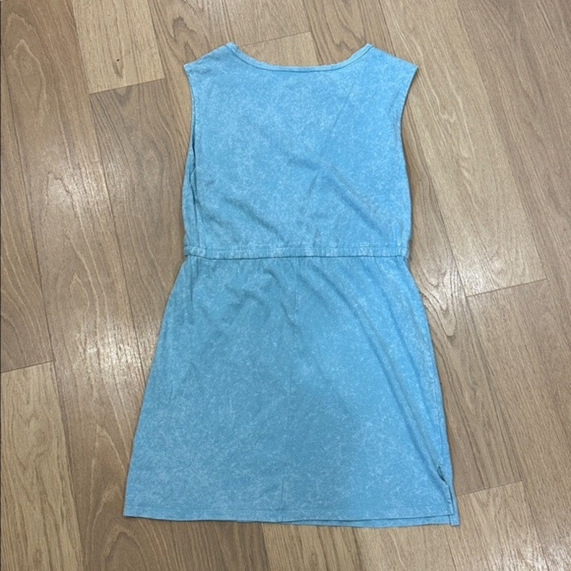 Calvin Klein Light Blue CK Logo Sleeveless Scoop Neck Tie Waist Dress Size Large