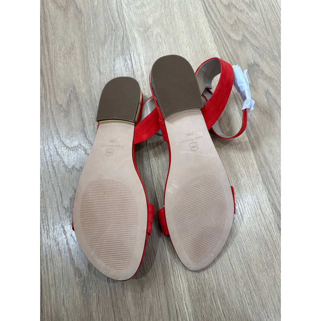 Ann Taylor Red Suede Ankle Strap Flat Sandals Size 10