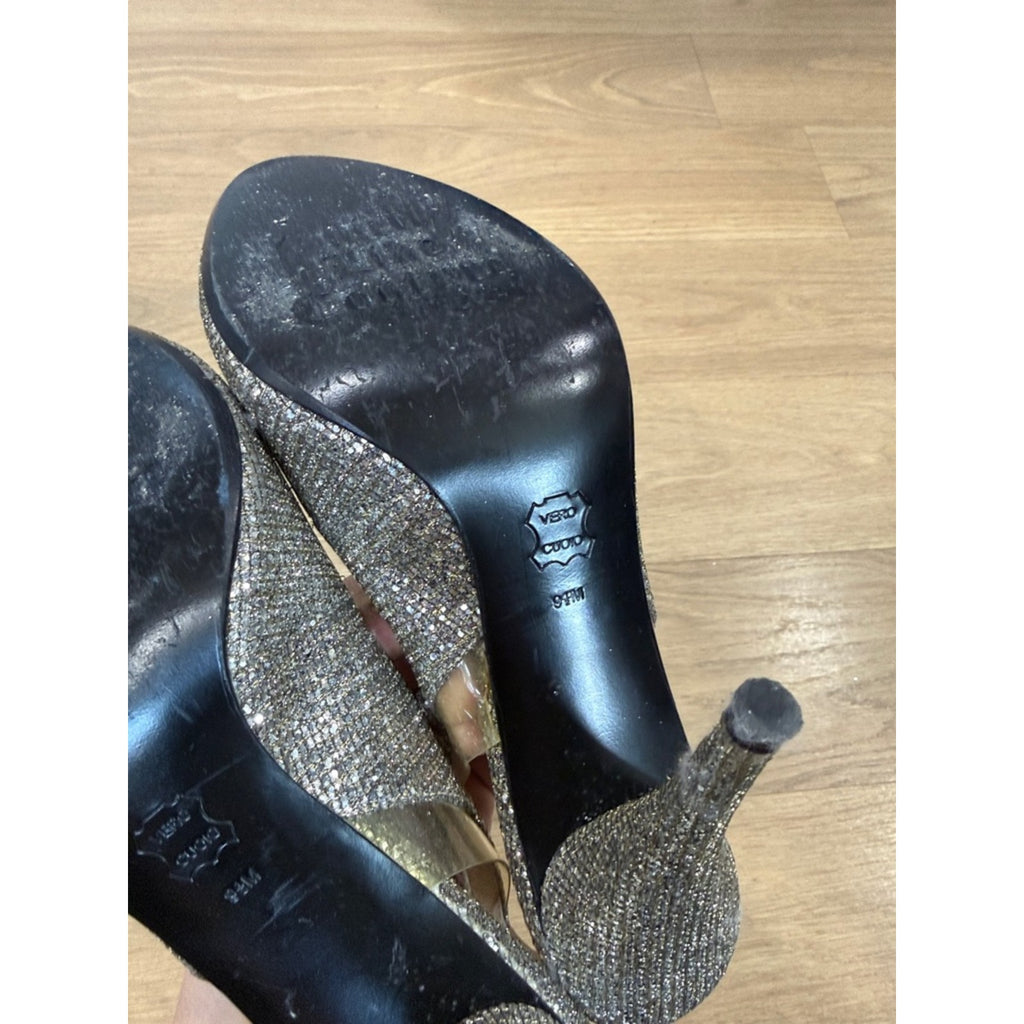 Juicy Couture Glitter Slingback Silver Stiletto Heels Size 9.5