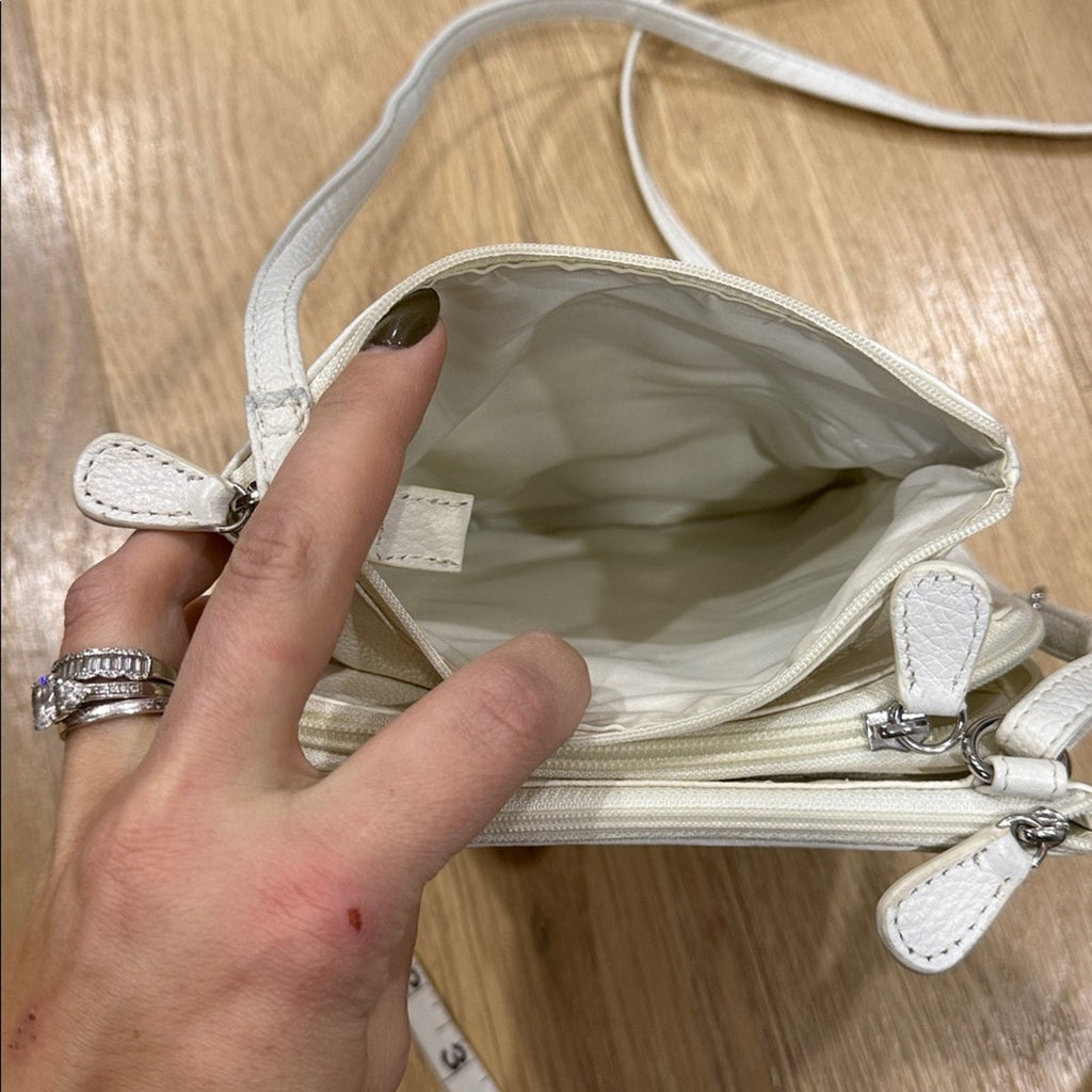 Giani Bernini Multi Pocket Simple Silver Hardware White Leather Crossbody