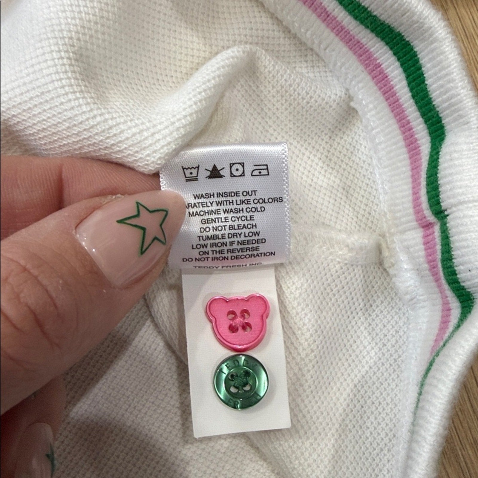 Teddy Fresh Striped Polo Tee in a Cropped Fit and Partial Button Closure Large
