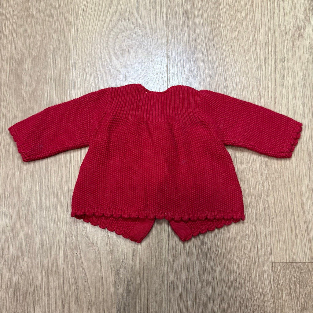 Jacadi Red Knit Two Button Baby Girl Scalloped Hem Cardigan Size 3 Months
