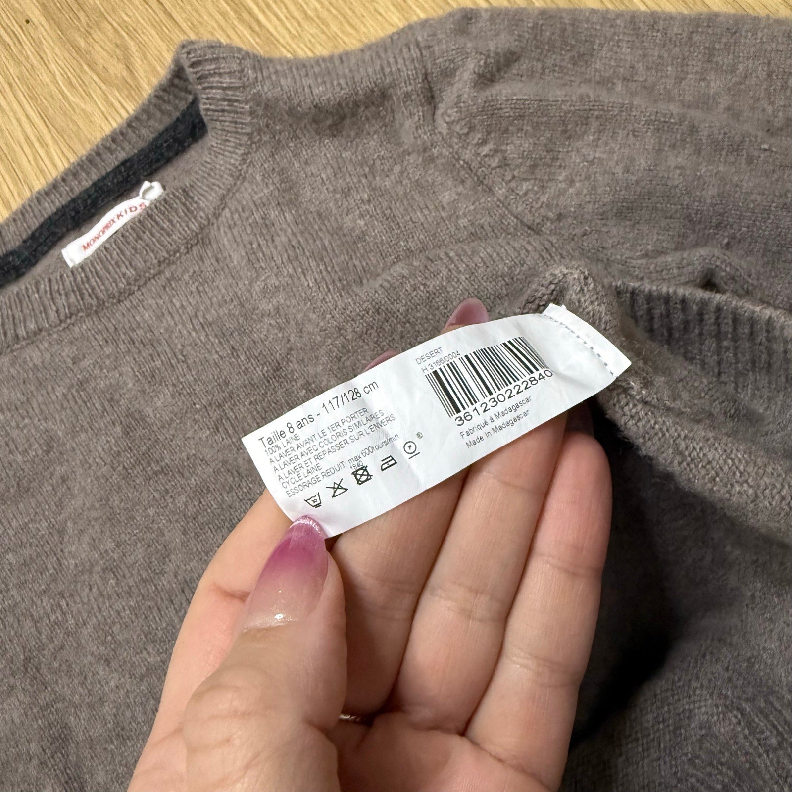 Monoprix Kids Grey Wool Crew Neck Sweater | Essential Knitwear Size 8