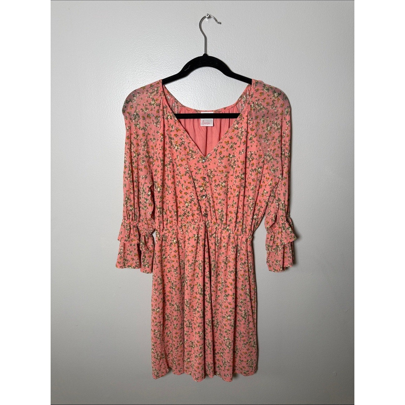 Luna Floral V-Neck Dress - Lightweight Summer Style Size Medium