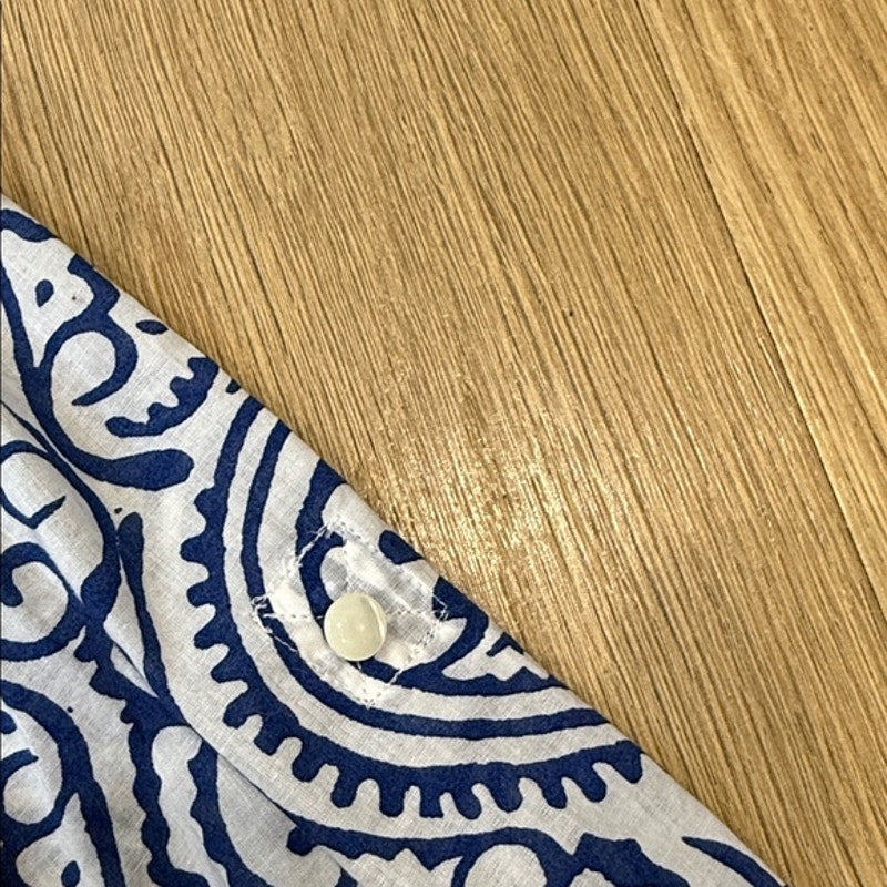Talbots Blue and White Paisley Blouse with Yellow Beaded Placket Size Medium
