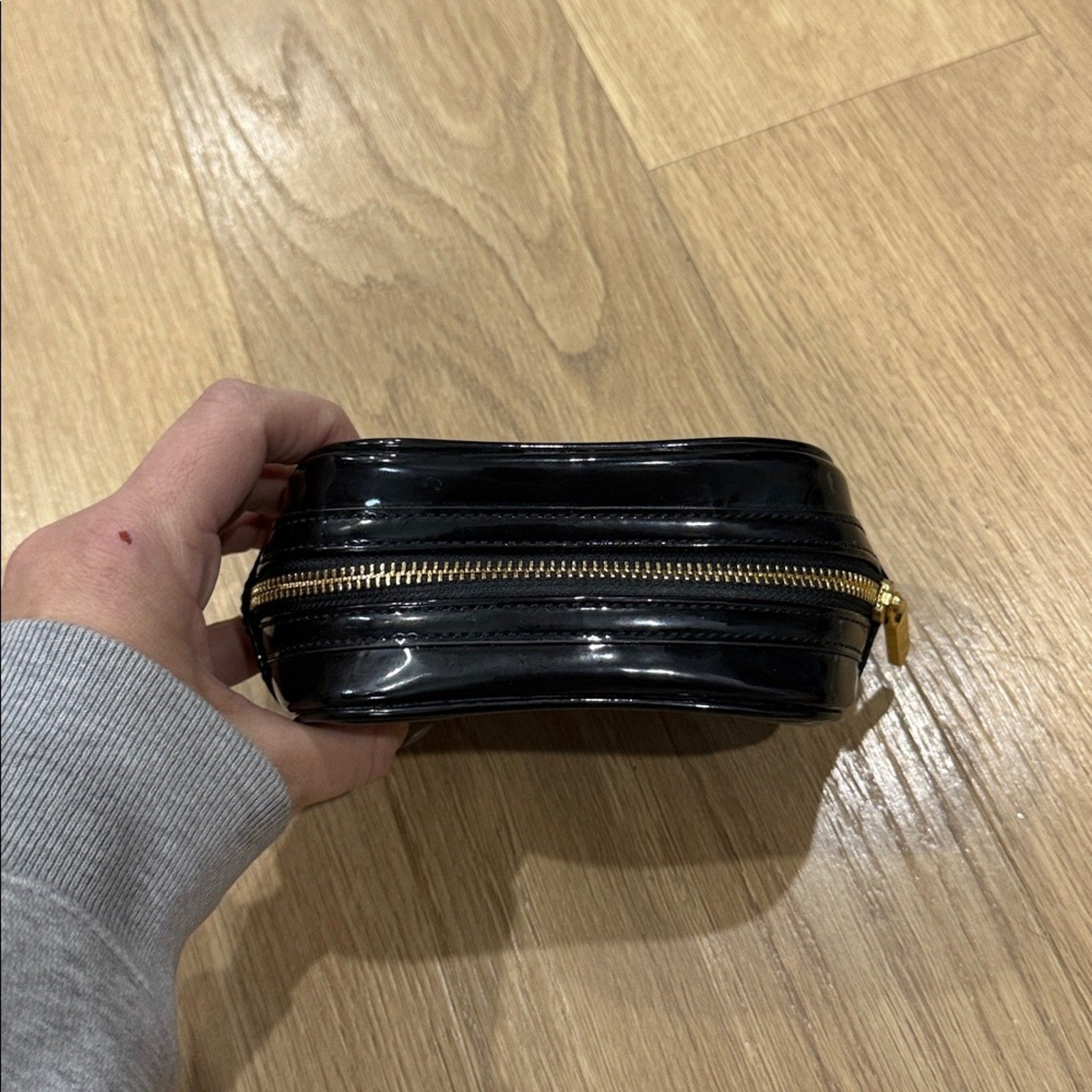 Tory Burch Black Patent Leather Zip Top Cosmetic Bag