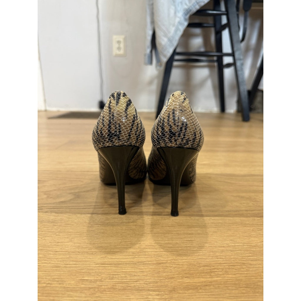 Stuart Weitzman Daisy Cognac Tiger Snake Pointed Toe High Heel Pumps Size 9.5