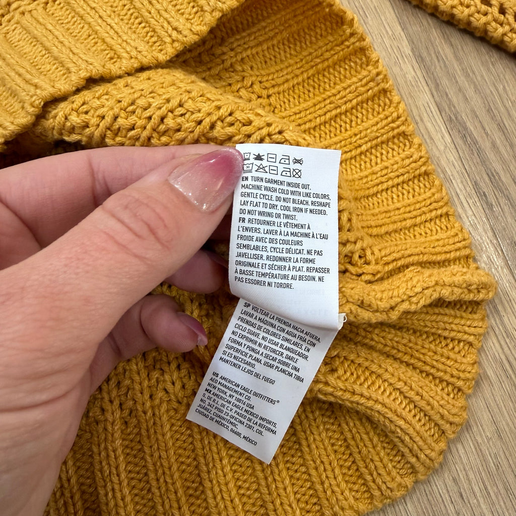 American Eagle Yellow Open Knit Long Sleeve Pullover Sweater Size Small