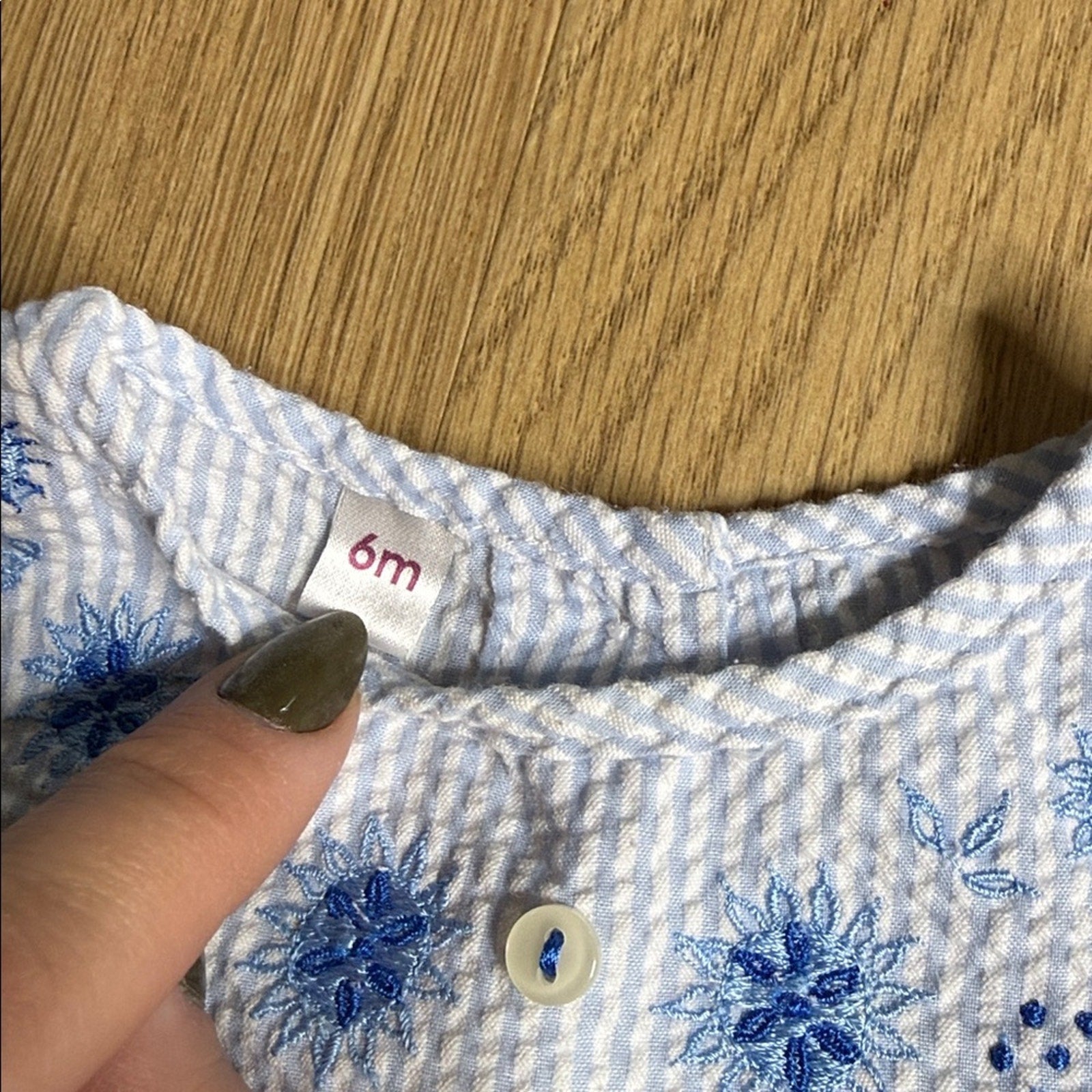 Blue and White Sleeveless Baby Dress with Bloomers Set Size 6 Months