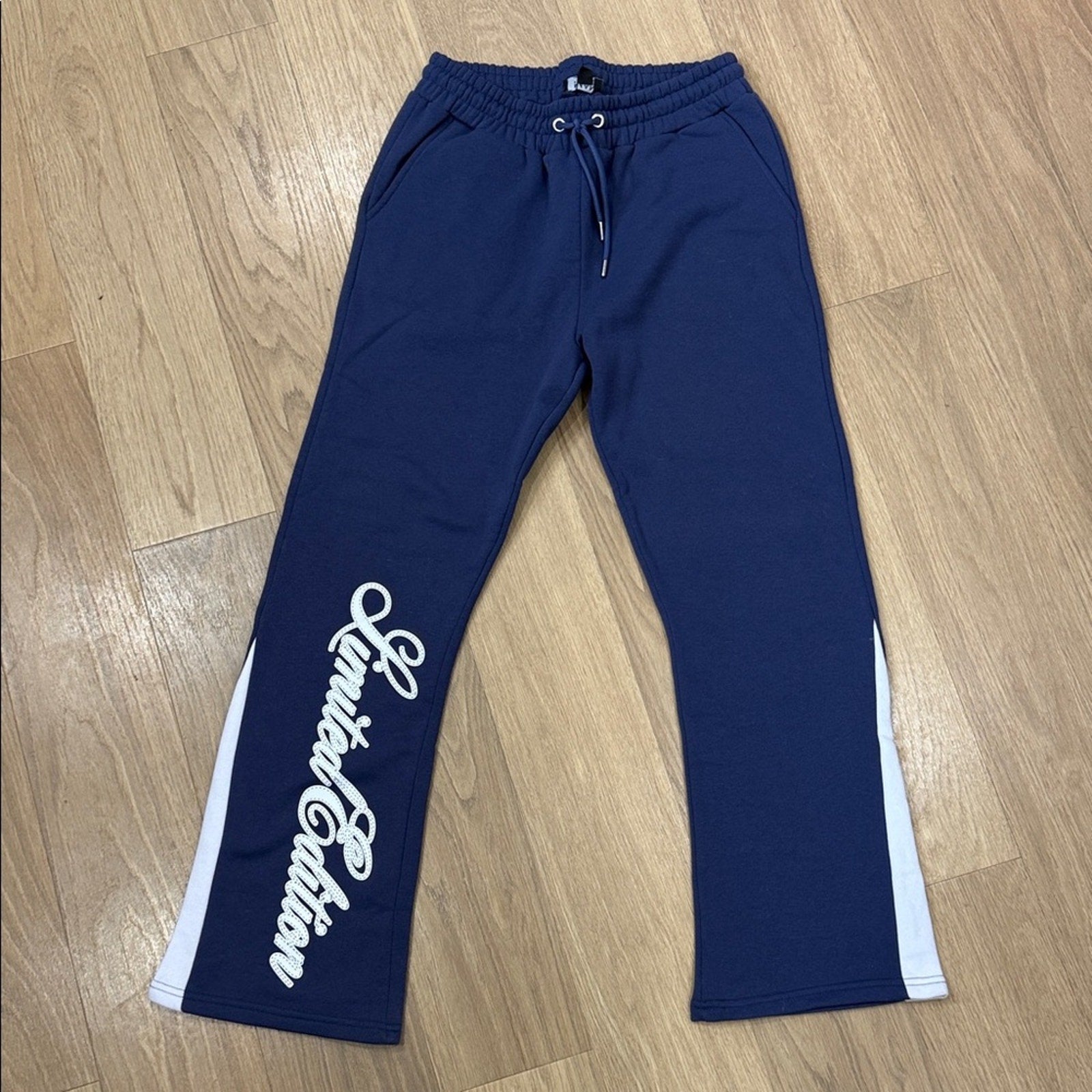 Boohoo Man Navy Blue Sweatpants with White Accents Limited Edition NWT!