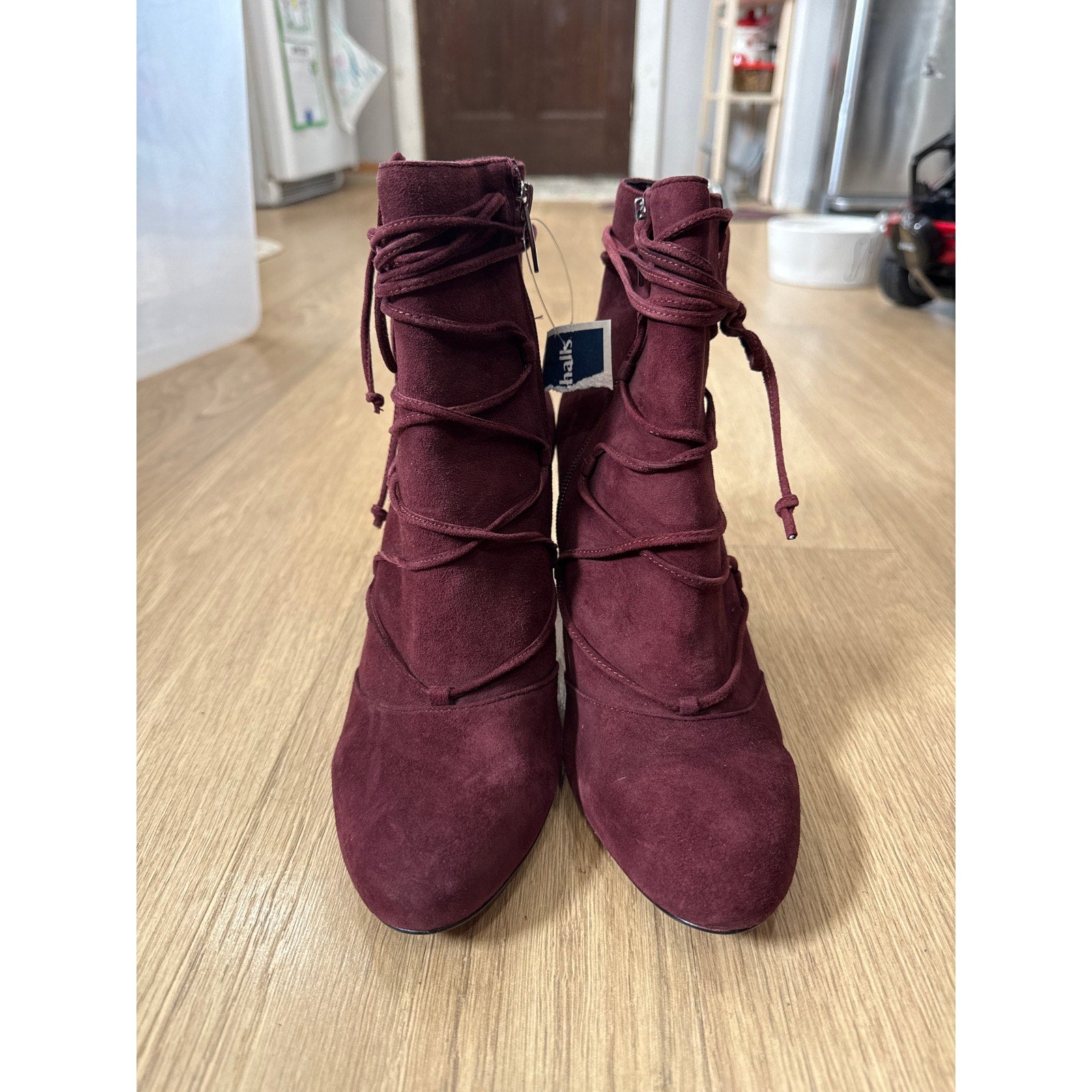 Vince Camuto Chenai Lace Up Pointed Toe Stiletto Suede Bootie in Burgundy Size 10