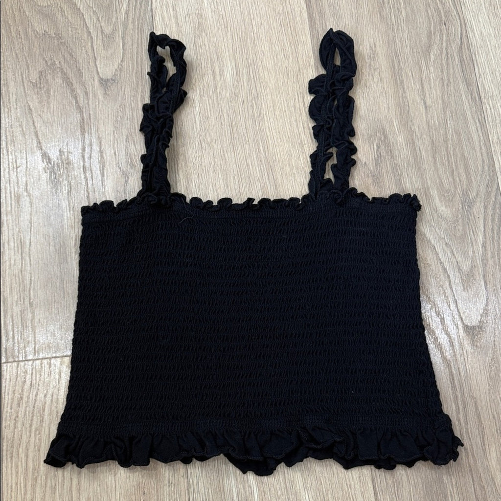 Bozzolo Black Ruffled Smocked Women's Top Size Large