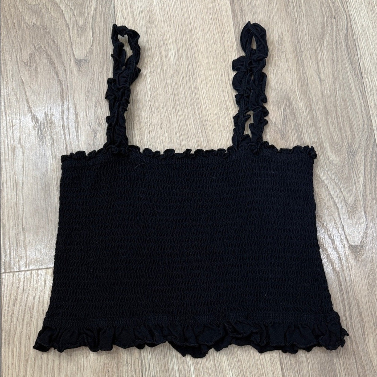 Bozzolo Black Ruffled Smocked Women's Top Size Large