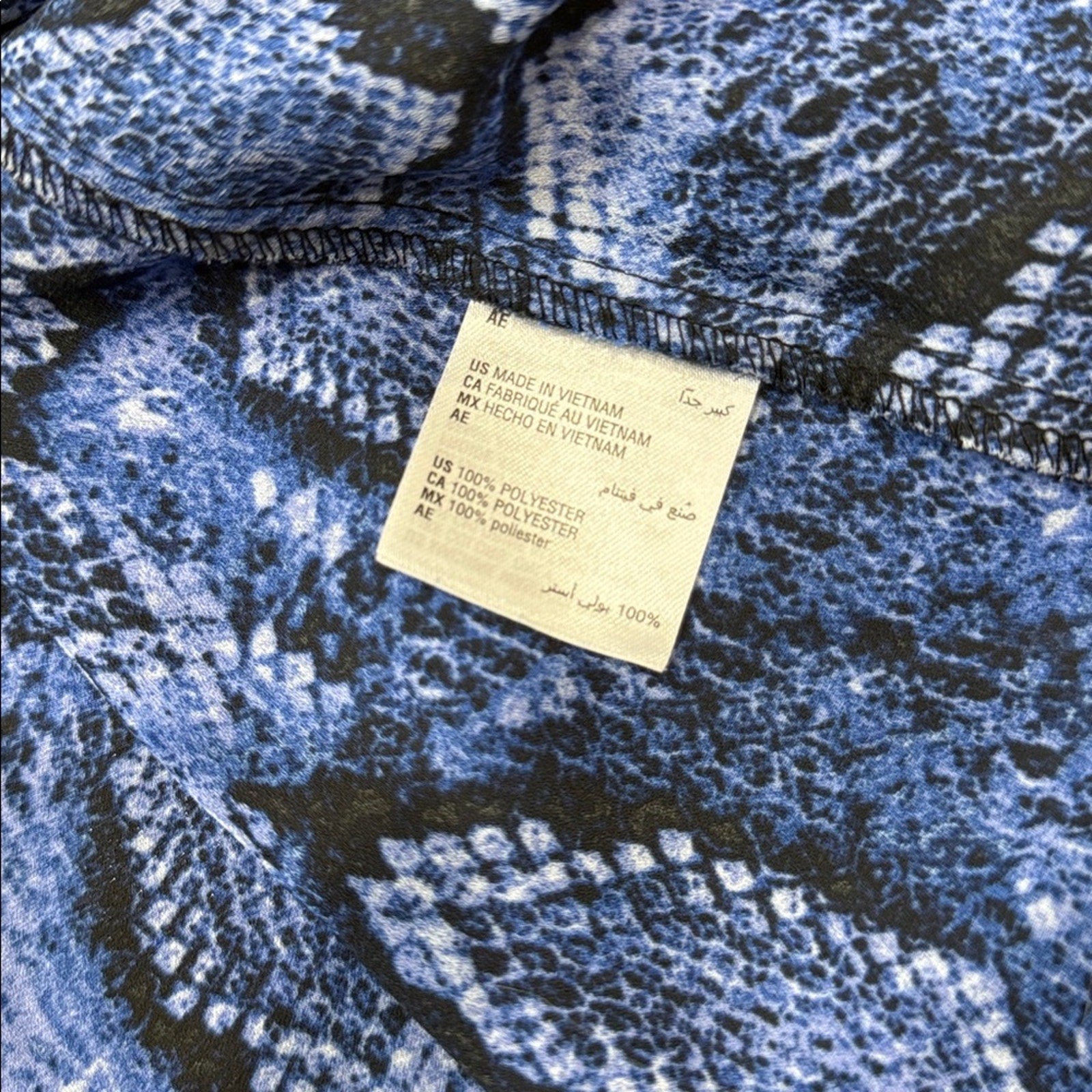INC International Concepts Vibrant Blue Black Snake Print Blouse Size XL