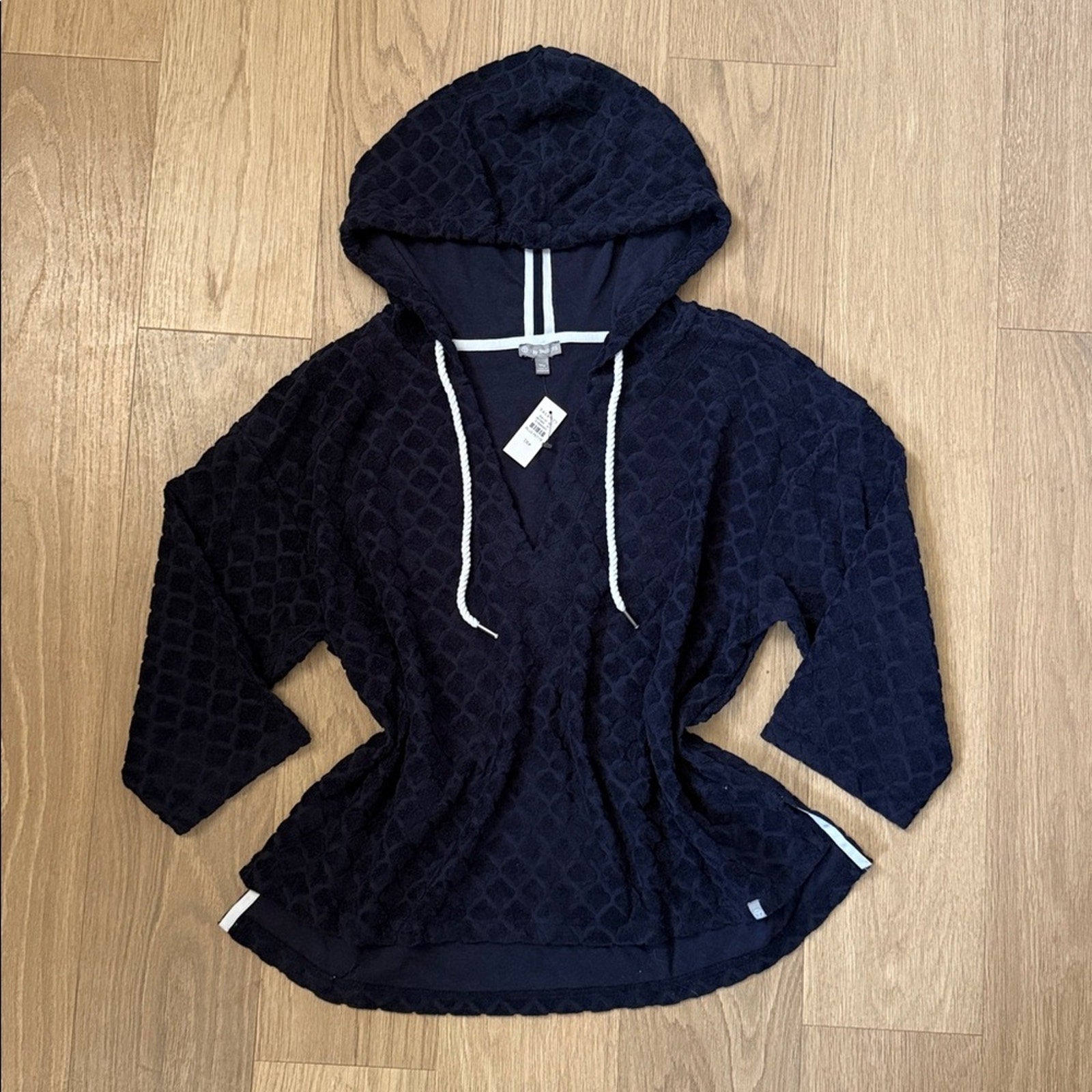 NEW Talbots Navy Terricloth Textured Hooded Top Size 1X Petite