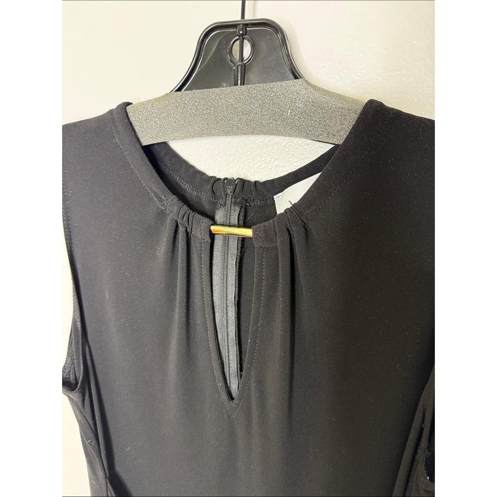 Joseph Ribkoff Black Midi Dress with Gold Accent Size 8