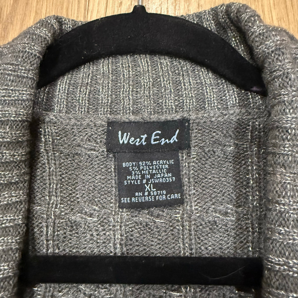 West End Grey Cable Knit Cardigan with Satin Tie Waist Size XL
