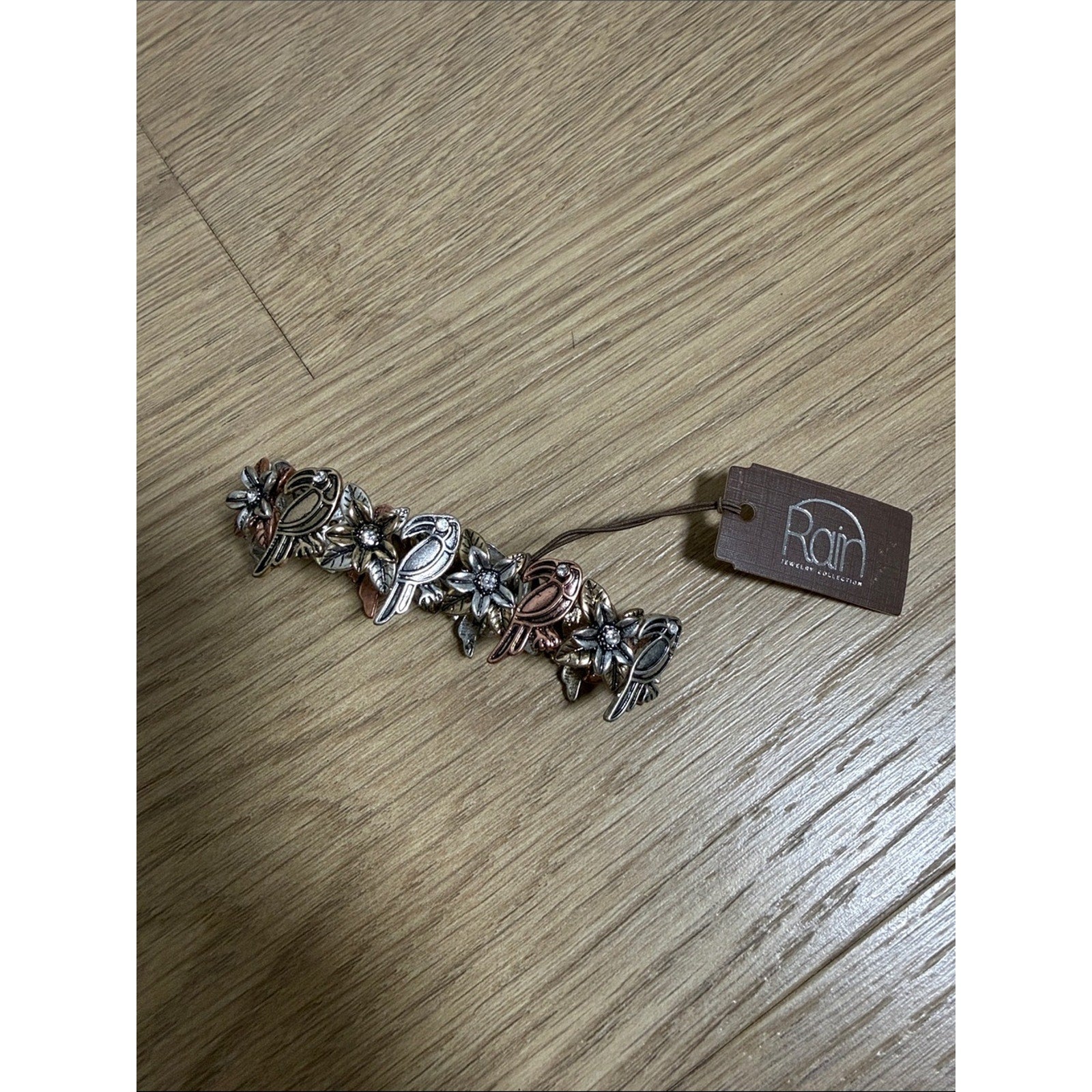 Rain Bird & Flower Metal Bracelet - Mixed Metal Tones New!