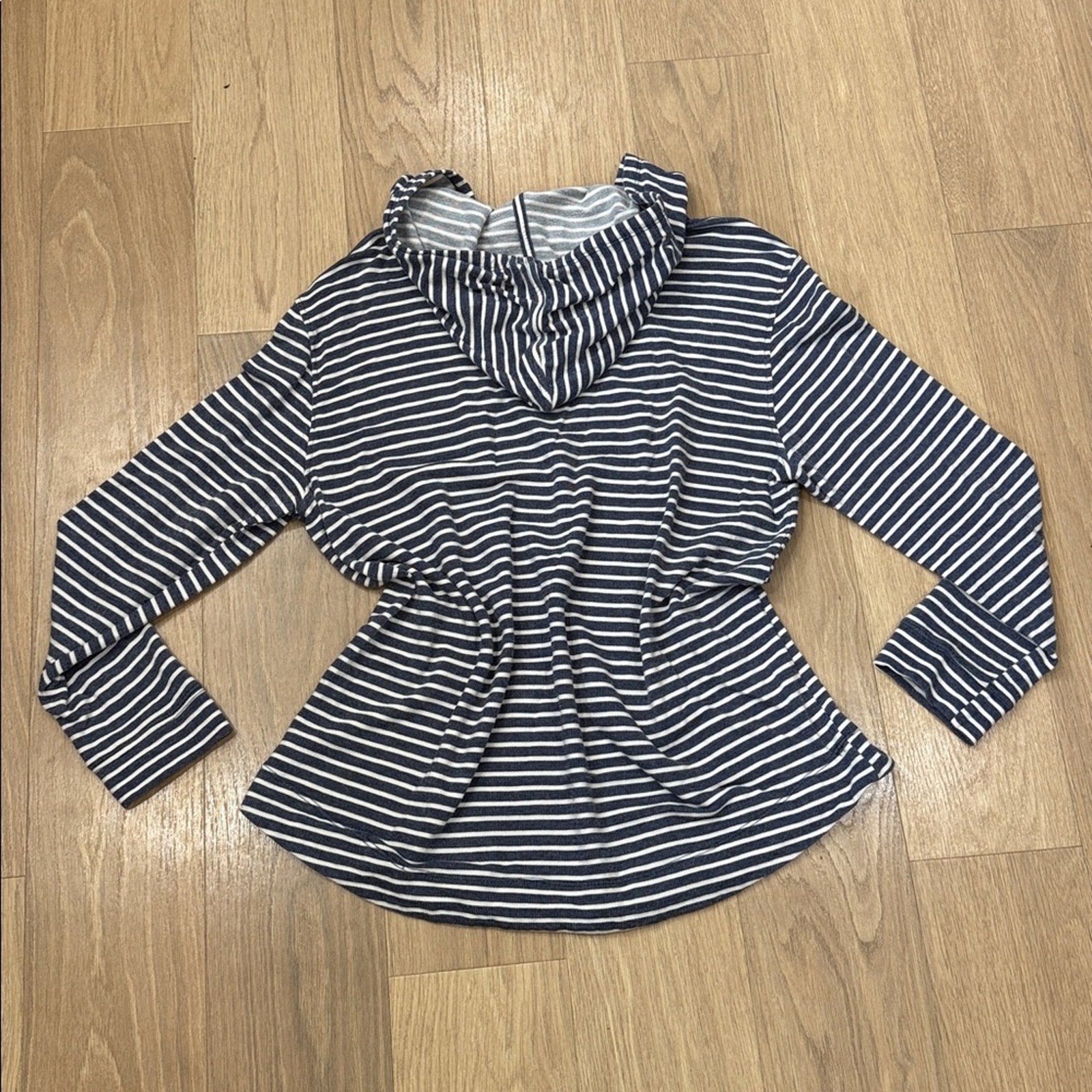 Fresh Produce Navy and White Striped Hooded Pullover Top Size XL