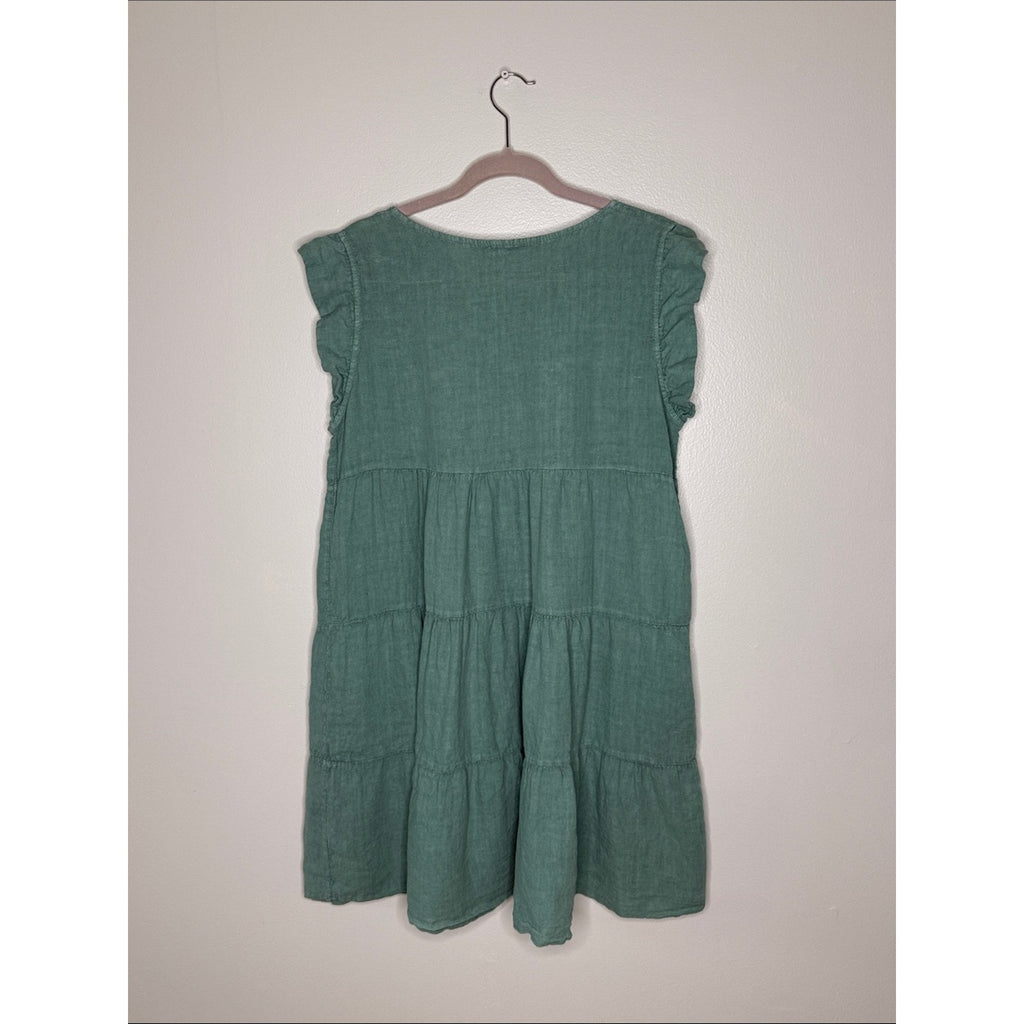 Vanessa Zani Made in Italy Linen Green Ruffle Sleeveless Dress Size Large