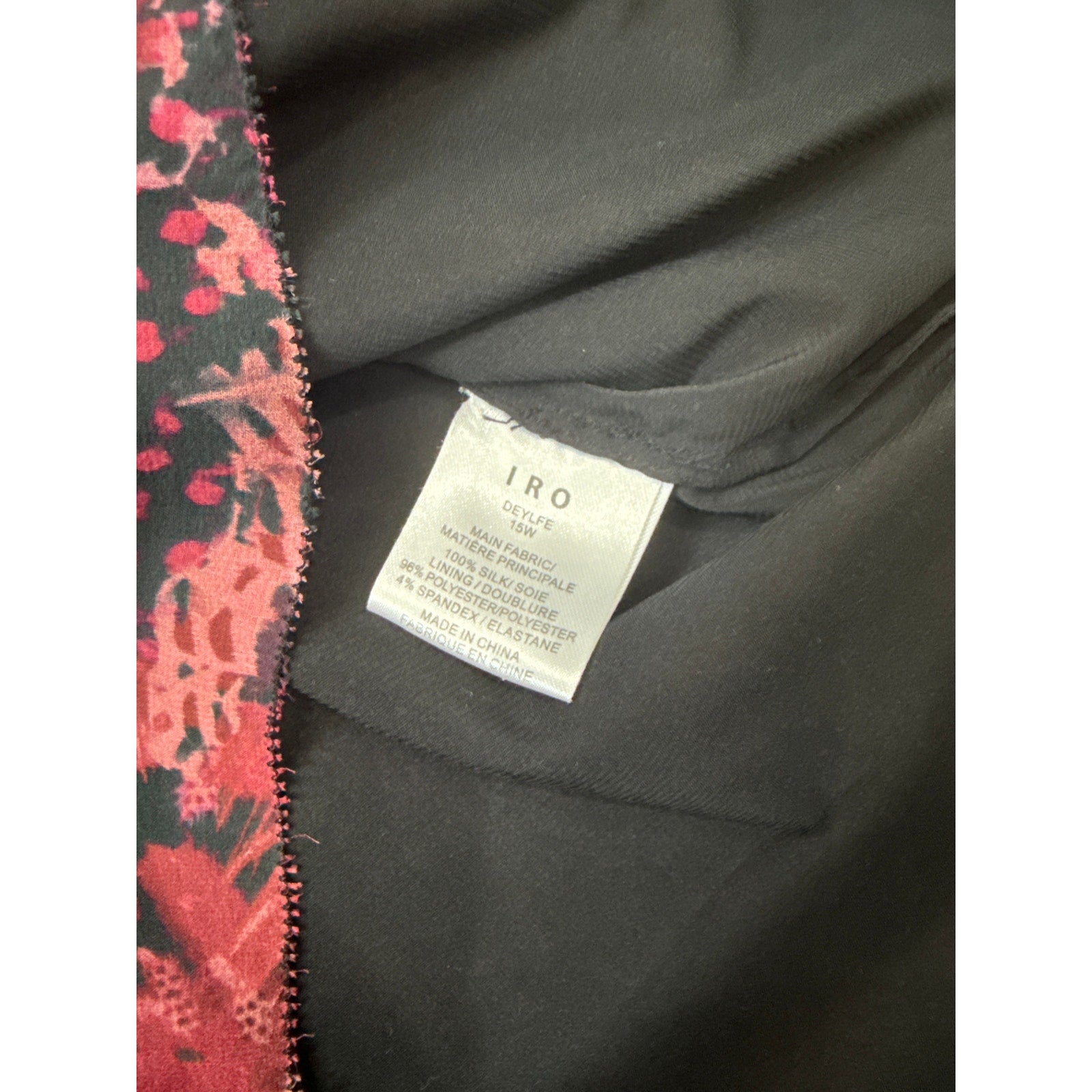 IRO Deylfe Floral Print Silk Chiffon Mini Dress in Burgundy and Black Size 8